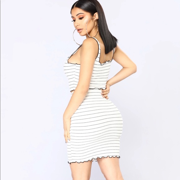 Fashion Nova Black & White Striped Skirt Set - Picture 4 of 8